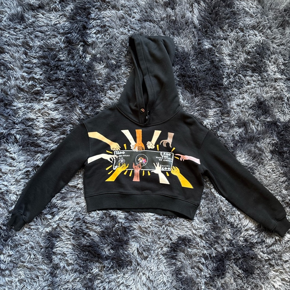 TIER NYC Cropped Graphic Pull Over Hoodie – Black – Size Small
